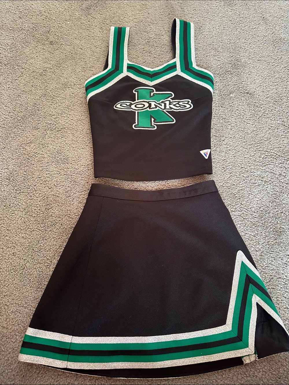Varsity Black and Green Striped Cheer set